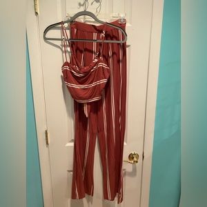 Matching Set Marroon Strip Pants & Tie Top